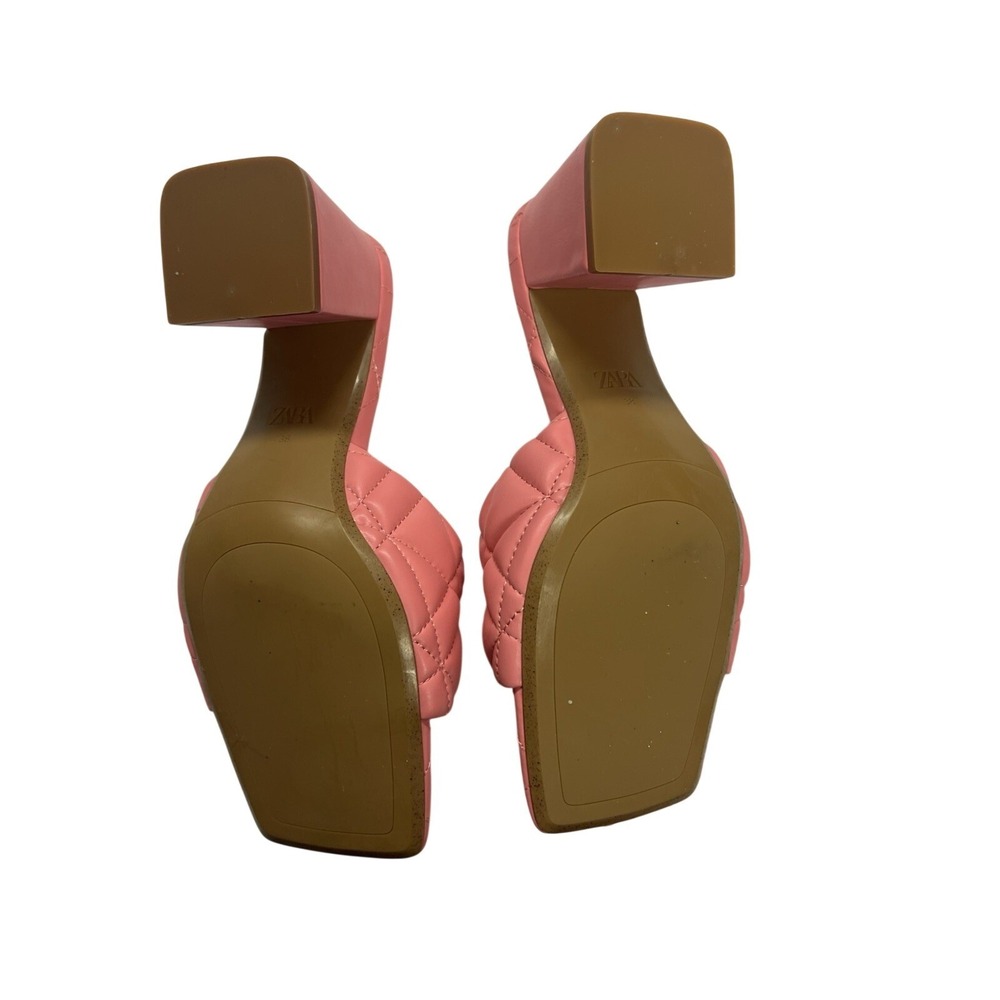 Zara Barbie Pink Quilted Block Heels 3 Inch Size 8 - Picture 3 of 5